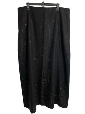 Talbots Black Embroidered Wool Blend Maxi Skirt Fully Lined Size 18